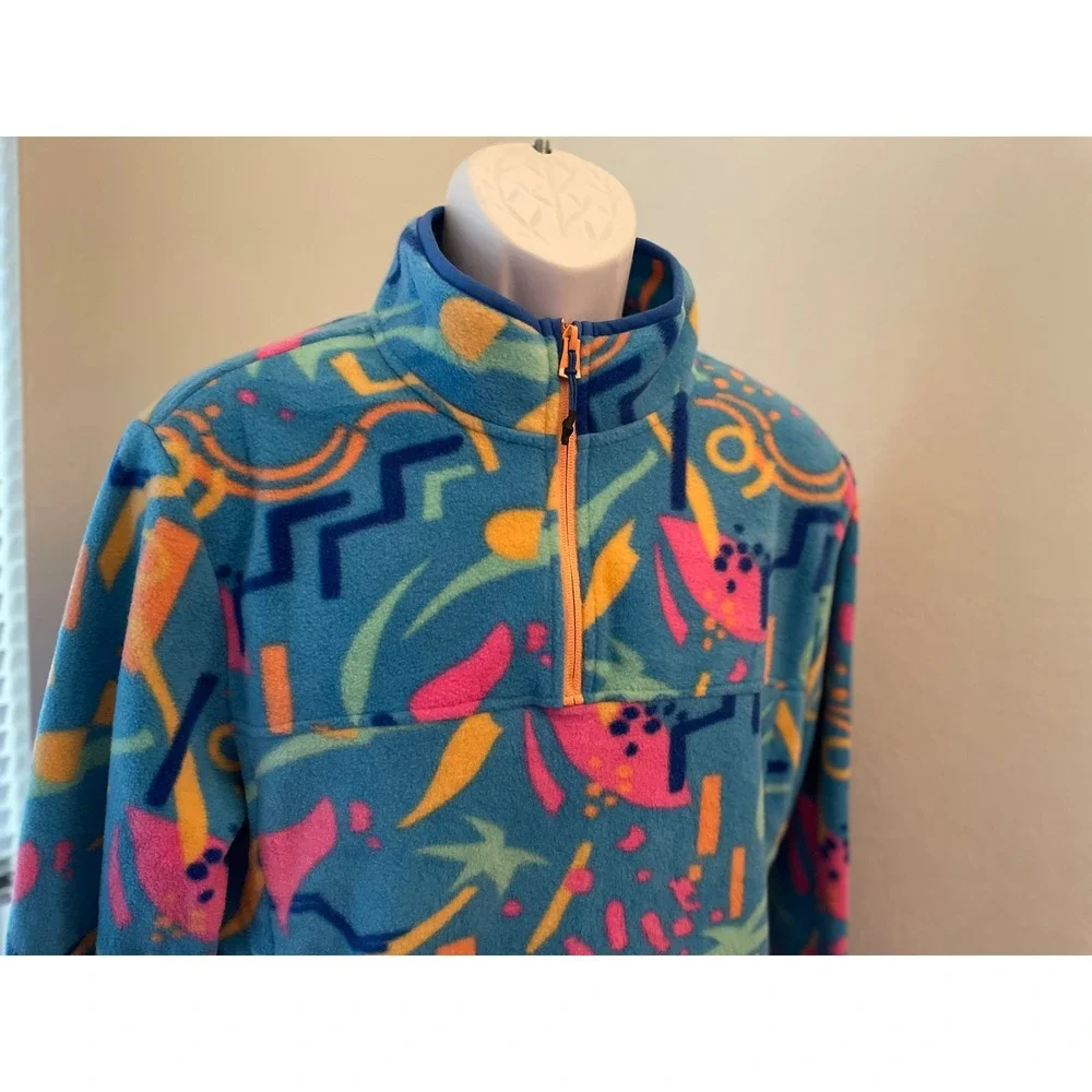 Chubbies Mens Large Quarter Zip Fleece Pullover Retro Abstract Geometric Blue